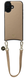 AVY Apple iPhone 16 Beige Leren Hoesje met Koord Short Leather