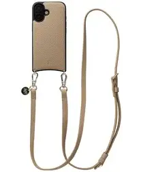 AVY Apple iPhone 16 Beige Leren Hoesje met Koord Long Leather afbeelding