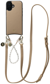 AVY Apple iPhone 16 Beige Leren Hoesje met Koord Leather and Pearls afbeelding