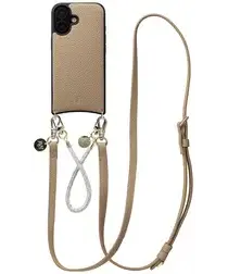 AVY Apple iPhone 16 Beige Leren Hoesje met Koord Leather and Silver afbeelding