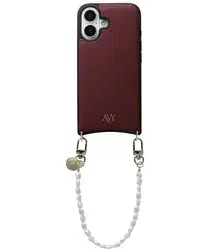 AVY Apple iPhone 16 Burgundy Leren Hoesje met Koord Perla Chic afbeelding