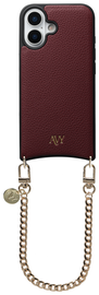 AVY Apple iPhone 16 Burgundy Leren Hoesje met Koord Aurum Lien