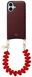 AVY Apple iPhone 16 Burgundy Leren Hoesje met Koord Cupid Clear Red