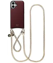 AVY Apple iPhone 16 Burgundy Leren Hoesje met Koord Aurum Lien Set afbeelding