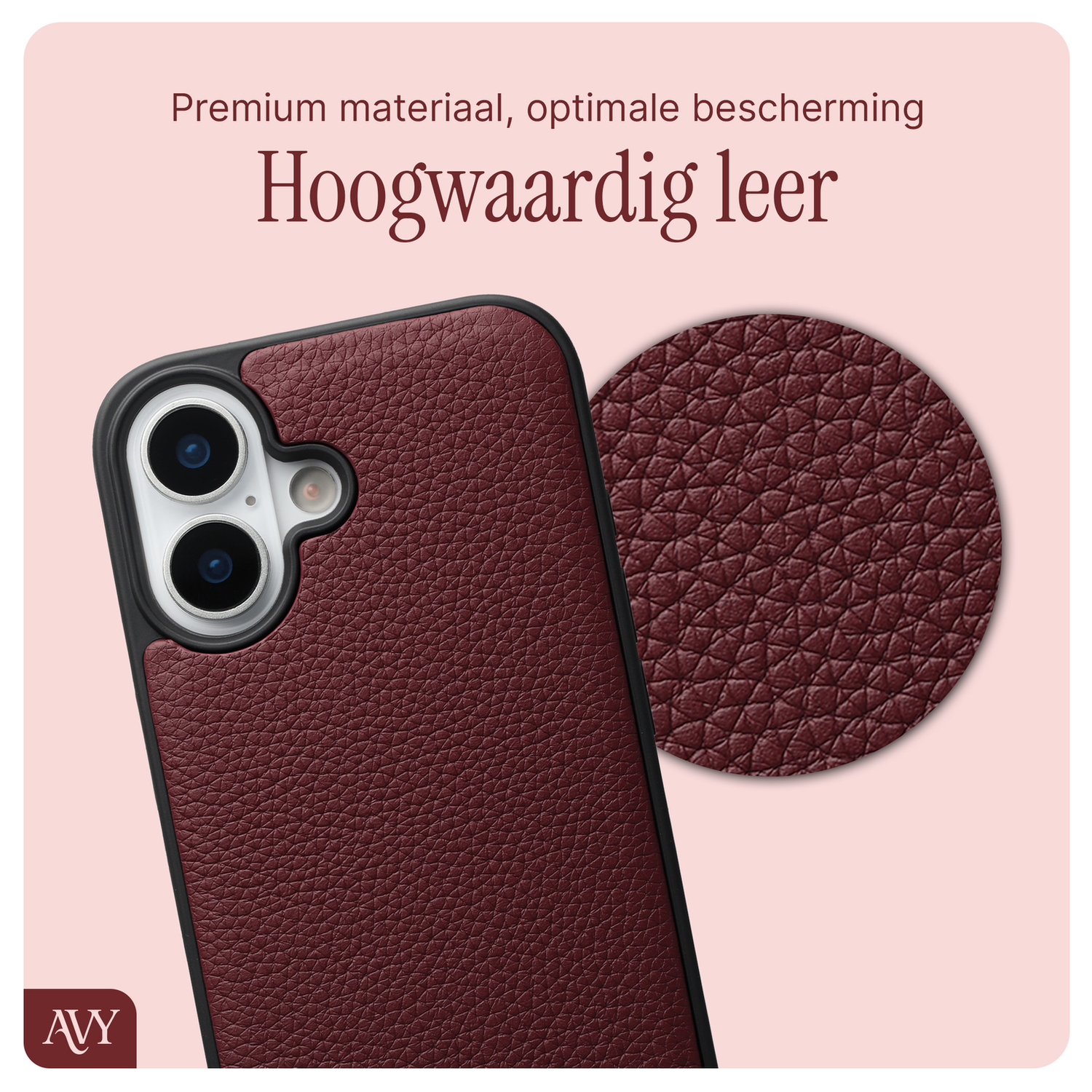 AVY Apple iPhone 16 Burgundy Leren Hoesje met Koord Aurum Lien Set afbeelding 6