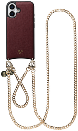 AVY Apple iPhone 16 Burgundy Leren Hoesje met Koord Aurum Lien Set