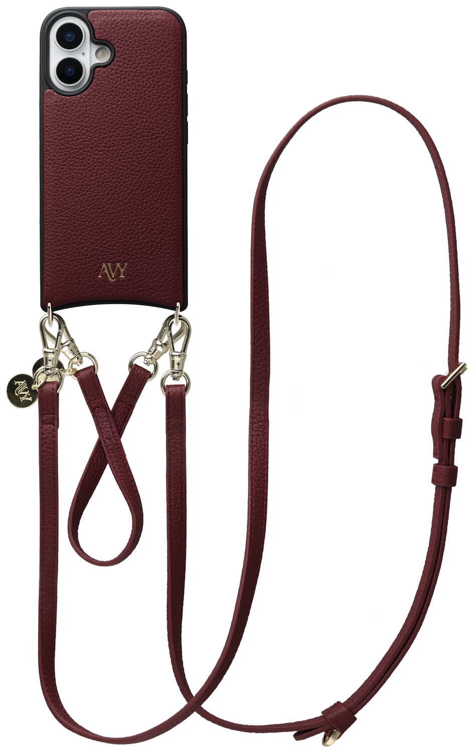 AVY Apple iPhone 16 Burgundy Leren Hoesje met Koord Leather Set afbeelding 1