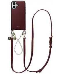 AVY Apple iPhone 16 Burgundy Leren Hoesje met Koord Leather and Pearls afbeelding