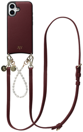 AVY Apple iPhone 16 Burgundy Leren Hoesje met Koord Leather and Pearls afbeelding