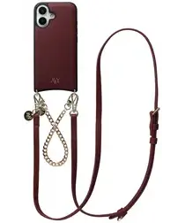 AVY Apple iPhone 16 Burgundy Leren Hoesje met Koord Leather and Gold afbeelding
