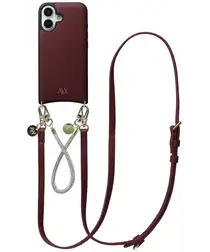 AVY Apple iPhone 16 Burgundy Leren Hoesje met Koord Leather and Silver afbeelding