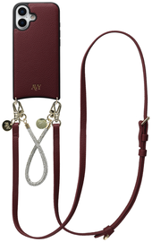 AVY Apple iPhone 16 Burgundy Leren Hoesje met Koord Leather and Silver