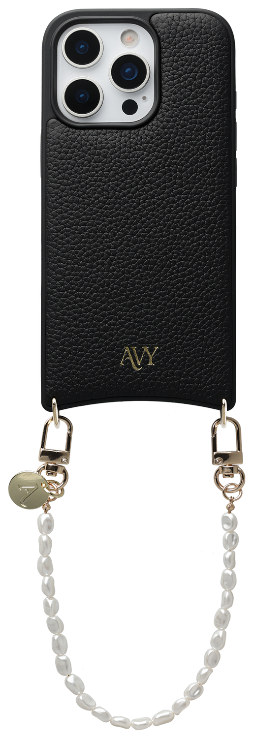 AVY Apple iPhone 16 Pro Zwart Leren Hoesje met Koord Perla Chic afbeelding 1