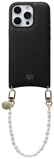 AVY Apple iPhone 16 Pro Zwart Leren Hoesje met Koord Perla Chic afbeelding 1