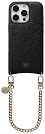 AVY Apple iPhone 16 Pro Zwart Leren Hoesje met Koord Aurum Lien