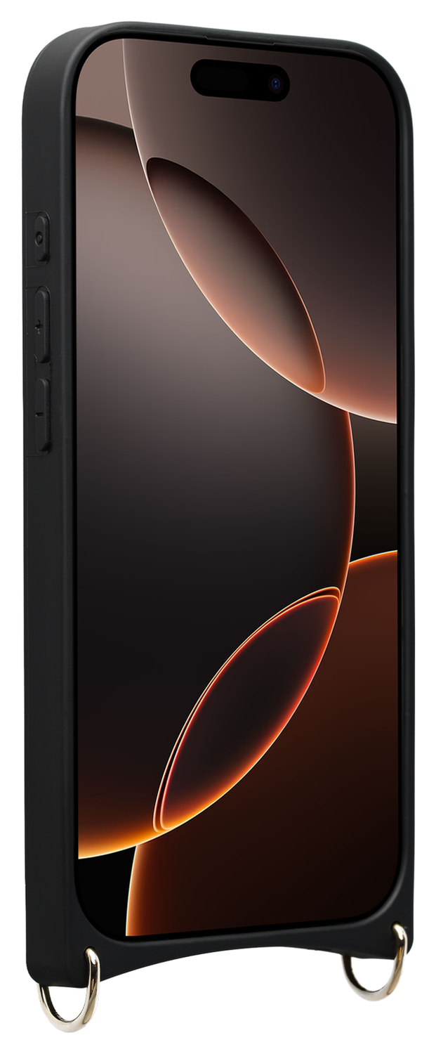 AVY Apple iPhone 16 Pro Zwart Leren Hoesje met Koord Silver Spark afbeelding 10