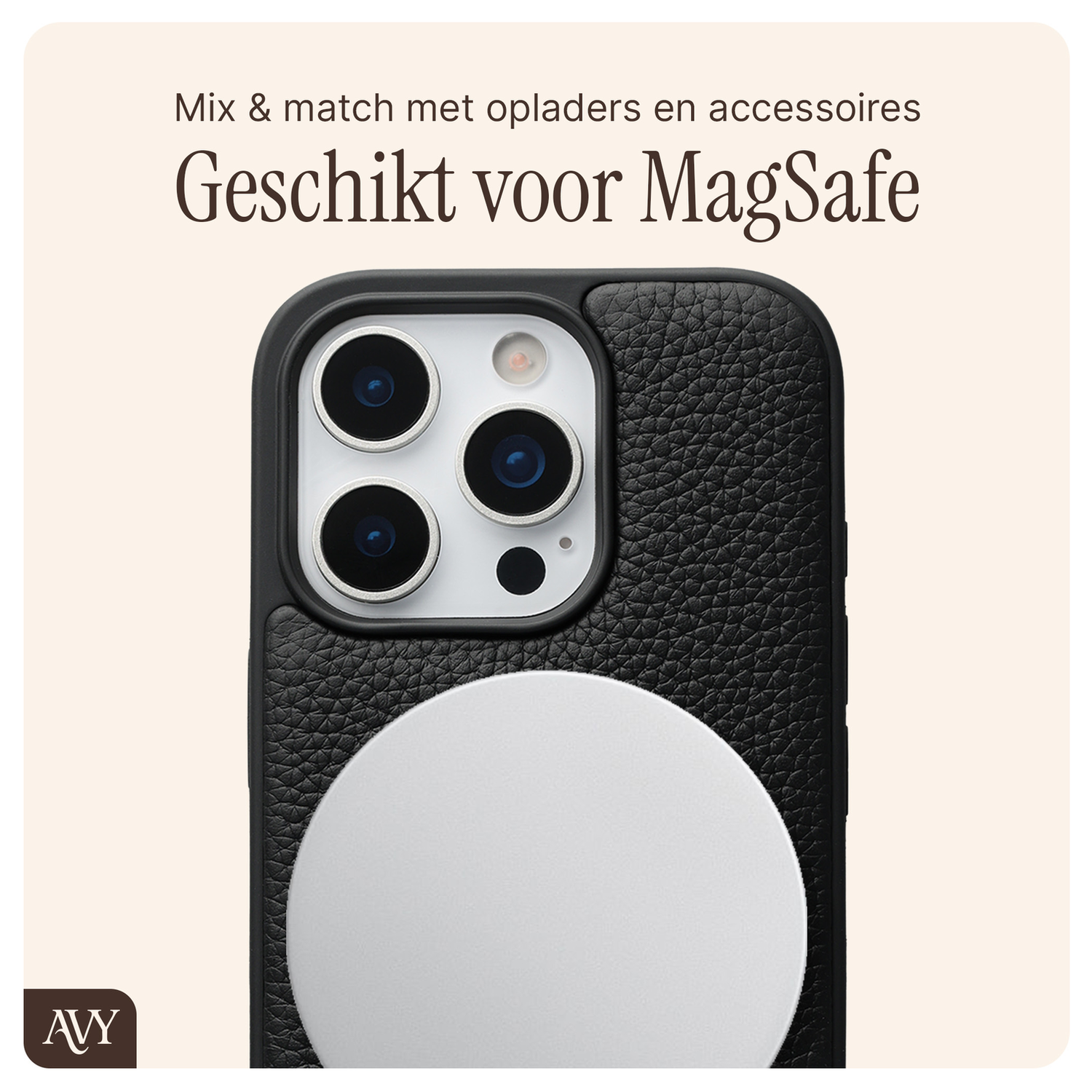 AVY Apple iPhone 16 Pro Zwart Leren Hoesje met Koord Silver Spark afbeelding 6