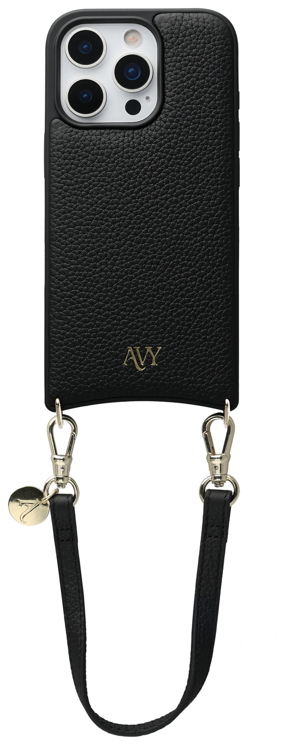 AVY Apple iPhone 16 Pro Zwart Leren Hoesje met Koord Short Leather afbeelding 1