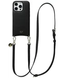 AVY Apple iPhone 16 Pro Zwart Leren Hoesje met Koord Long Leather afbeelding