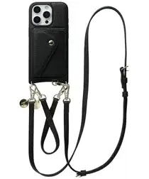 AVY Apple iPhone 16 Pro Zwart Leren Hoesje met Koord Leather Set afbeelding