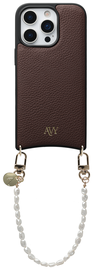 AVY Apple iPhone 16 Pro Bruin Leren Hoesje met Koord Perla Chic afbeelding