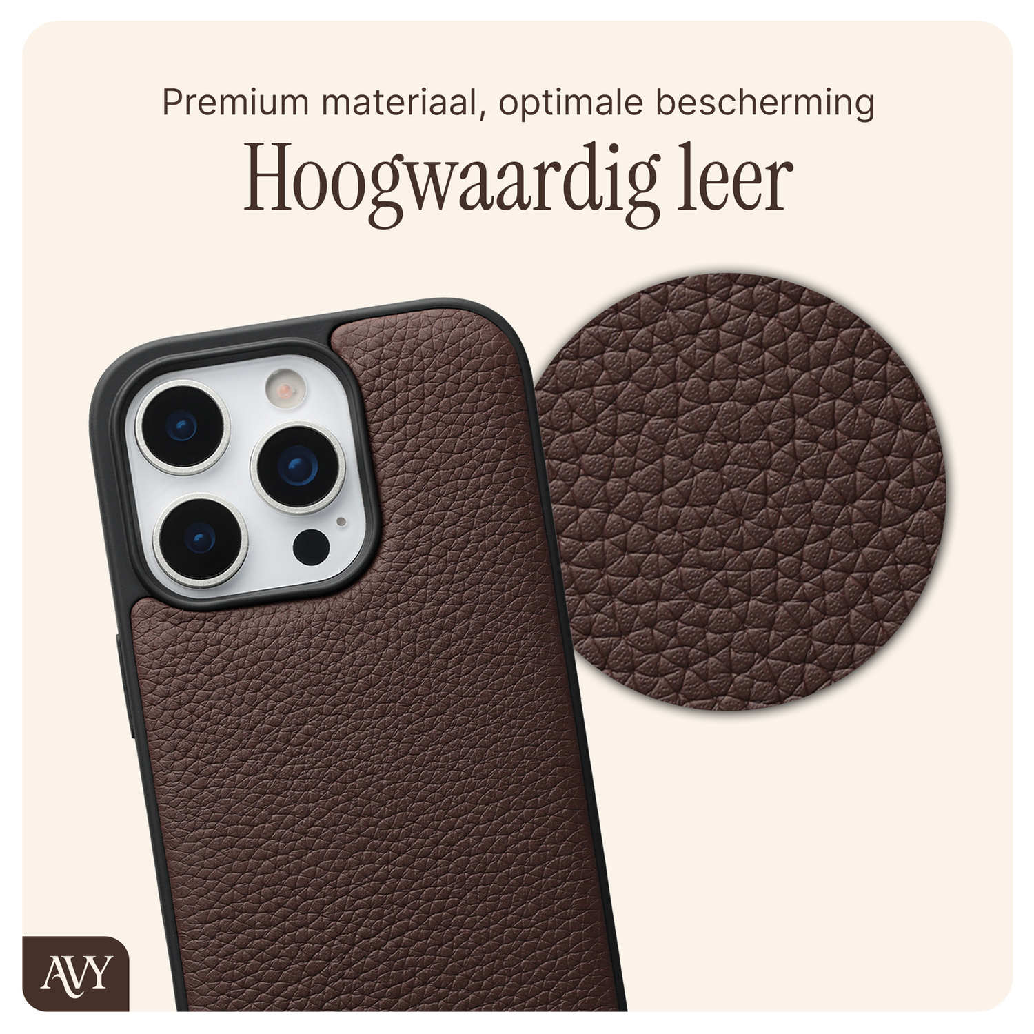 AVY Apple iPhone 16 Pro Bruin Leren Hoesje met Koord Aurum Lien afbeelding 5