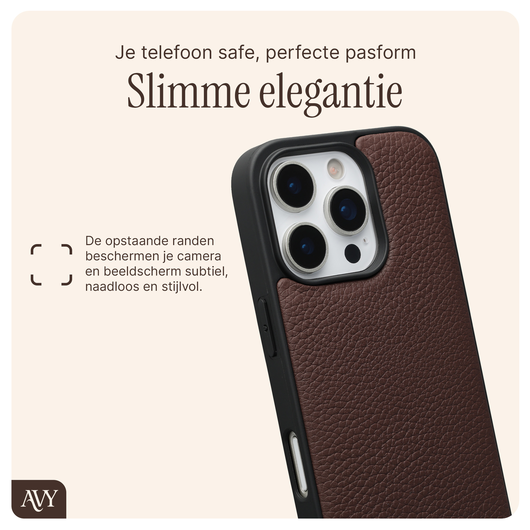 AVY Apple iPhone 16 Pro Bruin Leren Hoesje met Koord Aurum Lien afbeelding 7
