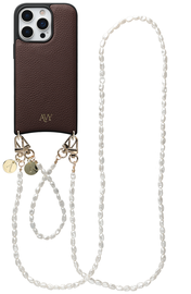 AVY Apple iPhone 16 Pro Bruin Leren Hoesje met Koord Perla Chic Set afbeelding