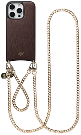 AVY Apple iPhone 16 Pro Bruin Leren Hoesje met Koord Aurum Lien Set