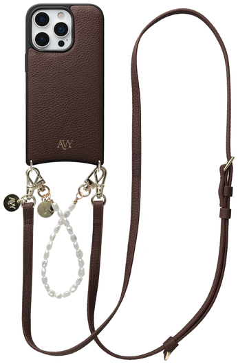 AVY Apple iPhone 16 Pro Bruin Leren Hoesje met Koord Leather and Pearls afbeelding 1