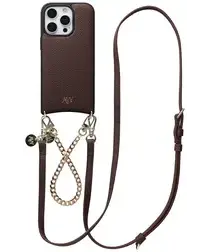 AVY Apple iPhone 16 Pro Bruin Leren Hoesje met Koord Leather and Gold afbeelding