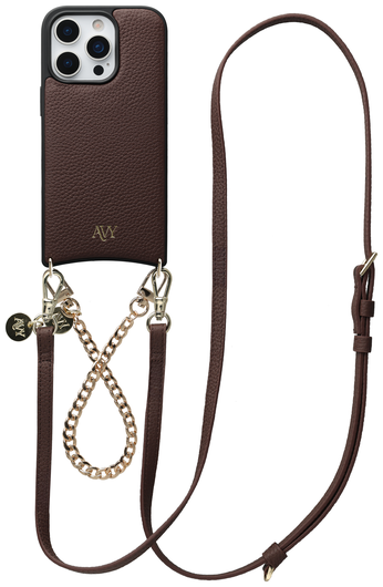 AVY Apple iPhone 16 Pro Bruin Leren Hoesje met Koord Leather and Gold afbeelding 1