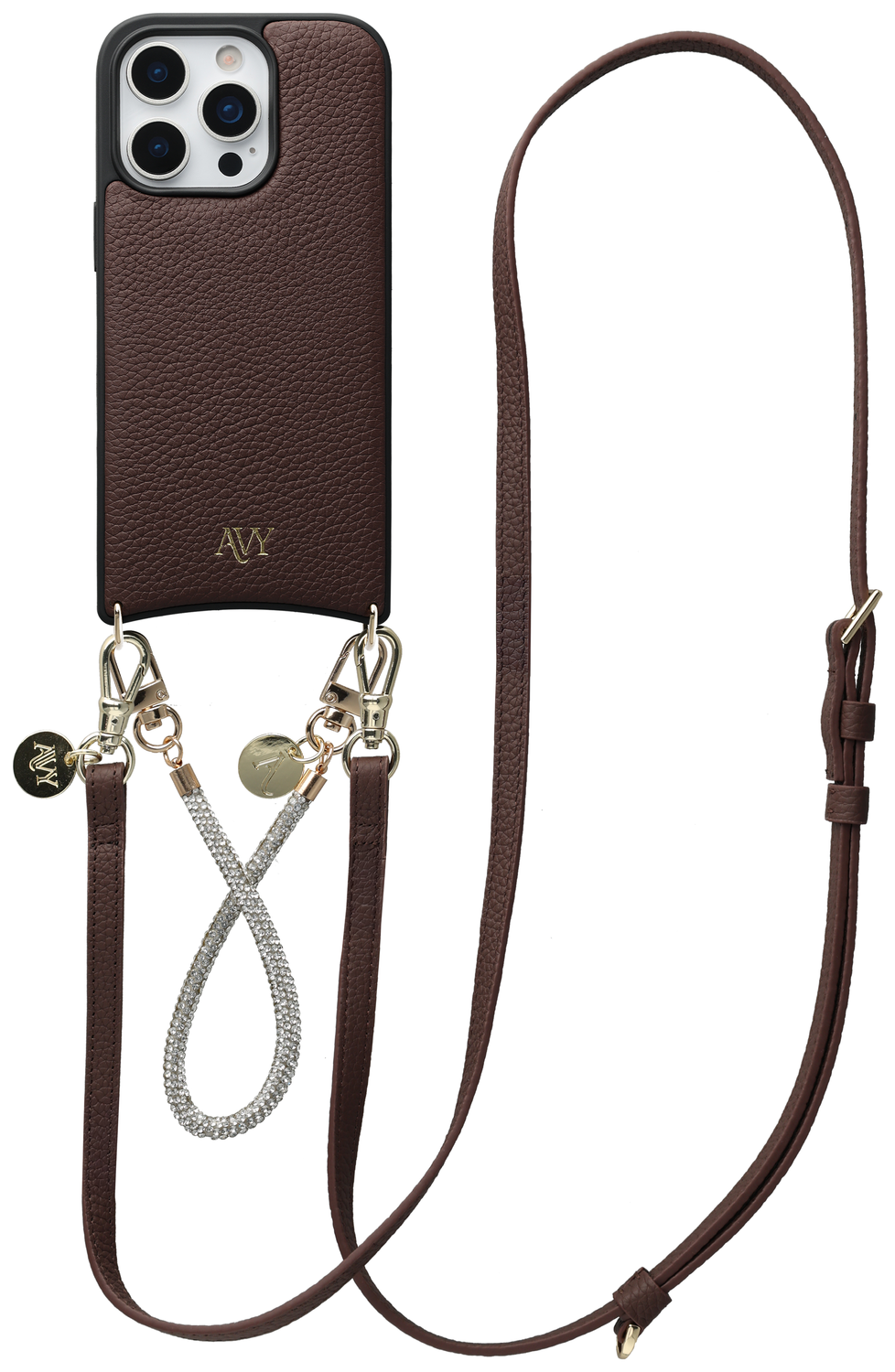 AVY Apple iPhone 16 Pro Bruin Leren Hoesje met Koord Leather and Silver afbeelding 1