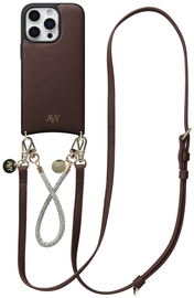 AVY Apple iPhone 16 Pro Bruin Leren Hoesje met Koord Leather and Silver