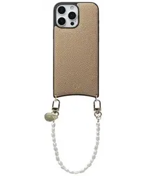 AVY Apple iPhone 16 Pro Beige Leren Hoesje met Koord Perla Chic afbeelding