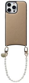 AVY Apple iPhone 16 Pro Beige Leren Hoesje met Koord Perla Chic