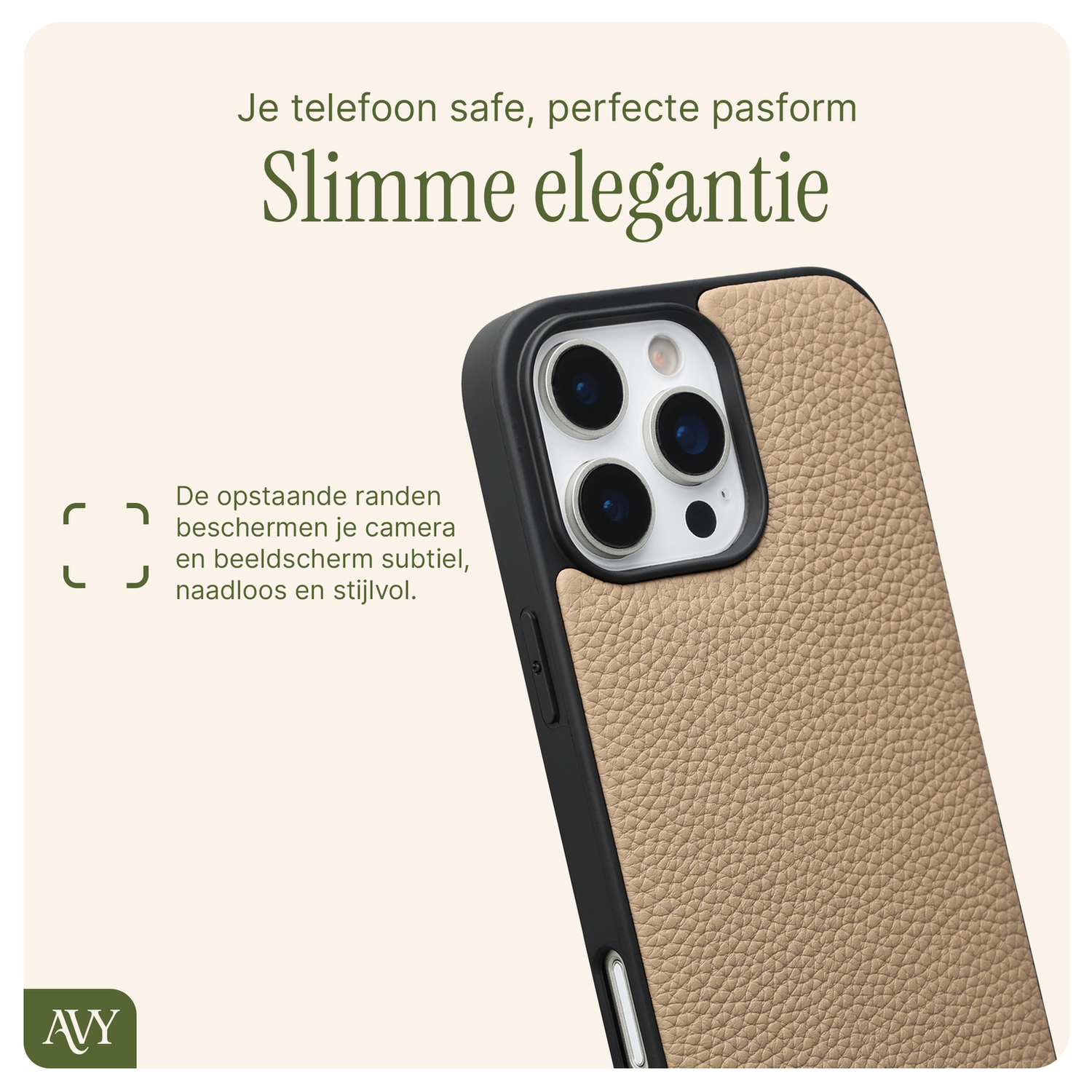 AVY Apple iPhone 16 Pro Beige Leren Hoesje met Koord Aurum Lien afbeelding 6