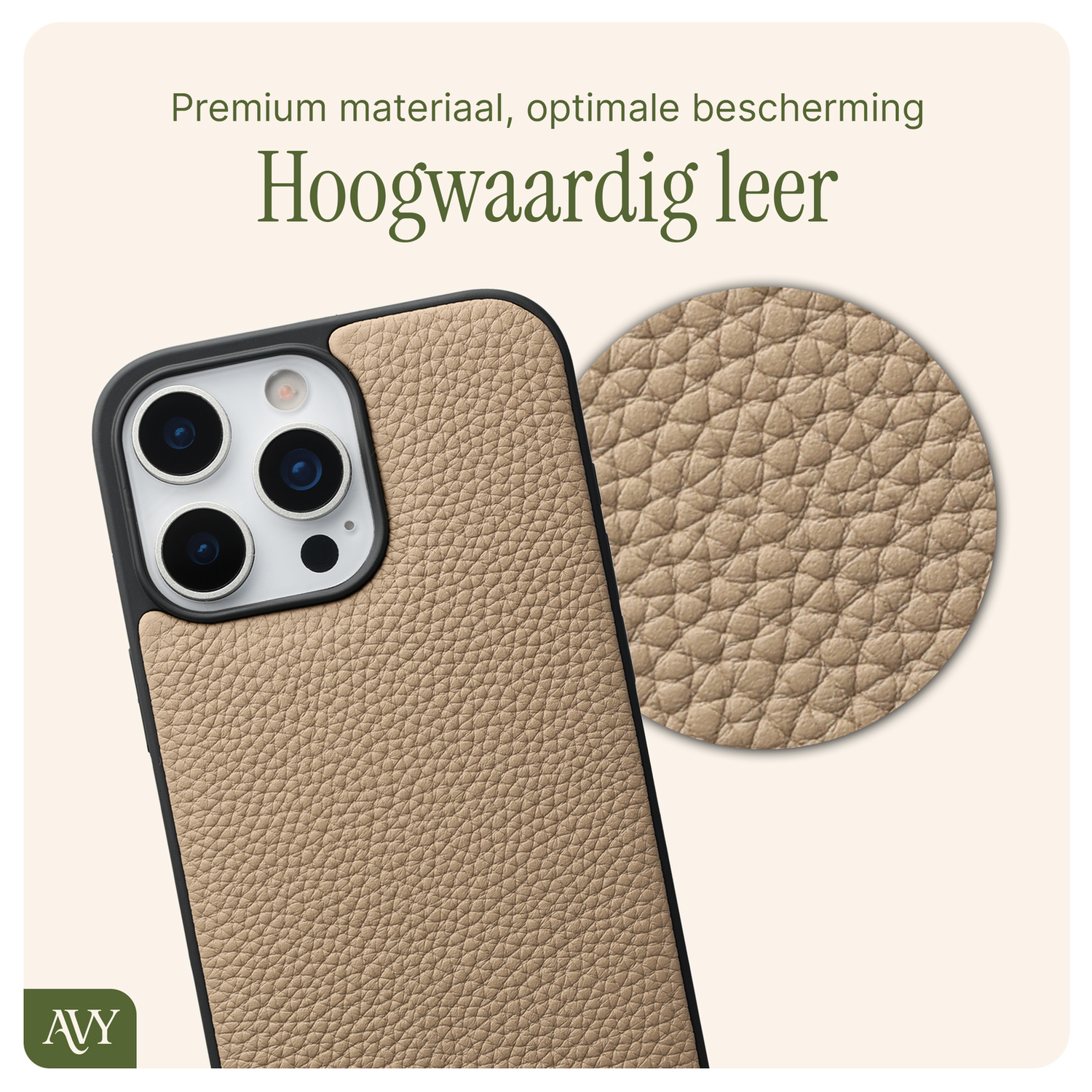 AVY Apple iPhone 16 Pro Beige Leren Hoesje met Koord Silver Spark afbeelding 5