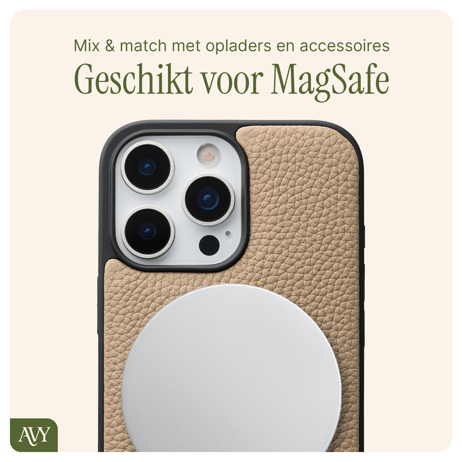 AVY Apple iPhone 16 Pro Beige Leren Hoesje met Koord Silver Spark afbeelding 7