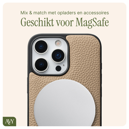 AVY Apple iPhone 16 Pro Beige Leren Hoesje met Koord Silver Spark afbeelding 7