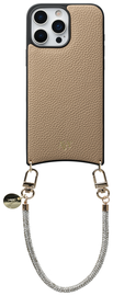 AVY Apple iPhone 16 Pro Beige Leren Hoesje met Koord Silver Spark