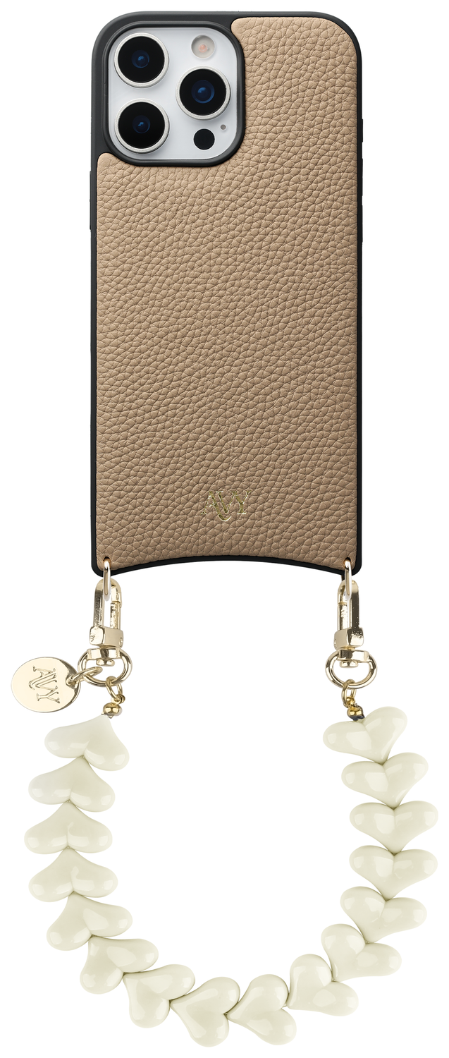 AVY Apple iPhone 16 Pro Beige Leren Hoesje met Koord Cupid Beige afbeelding 1
