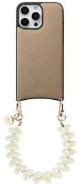 AVY Apple iPhone 16 Pro Beige Leren Hoesje met Koord Cupid Beige