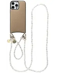 AVY Apple iPhone 16 Pro Beige Leren Hoesje met Koord Perla Chic Set afbeelding