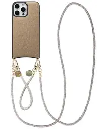 AVY Apple iPhone 16 Pro Beige Leren Hoesje met Koord Silver Spark Set afbeelding