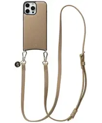AVY Apple iPhone 16 Pro Beige Leren Hoesje met Koord Long Leather afbeelding