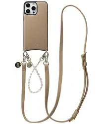 AVY Apple iPhone 16 Pro Beige Leren Hoesje met Koord Leather and Pearls afbeelding