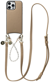 AVY Apple iPhone 16 Pro Beige Leren Hoesje met Koord Leather and Pearls afbeelding