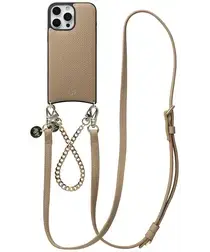 AVY Apple iPhone 16 Pro Beige Leren Hoesje met Koord Leather and Gold afbeelding