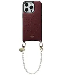 AVY Apple iPhone 16 Pro Burgundy Leren Hoesje met Koord Perla Chic afbeelding